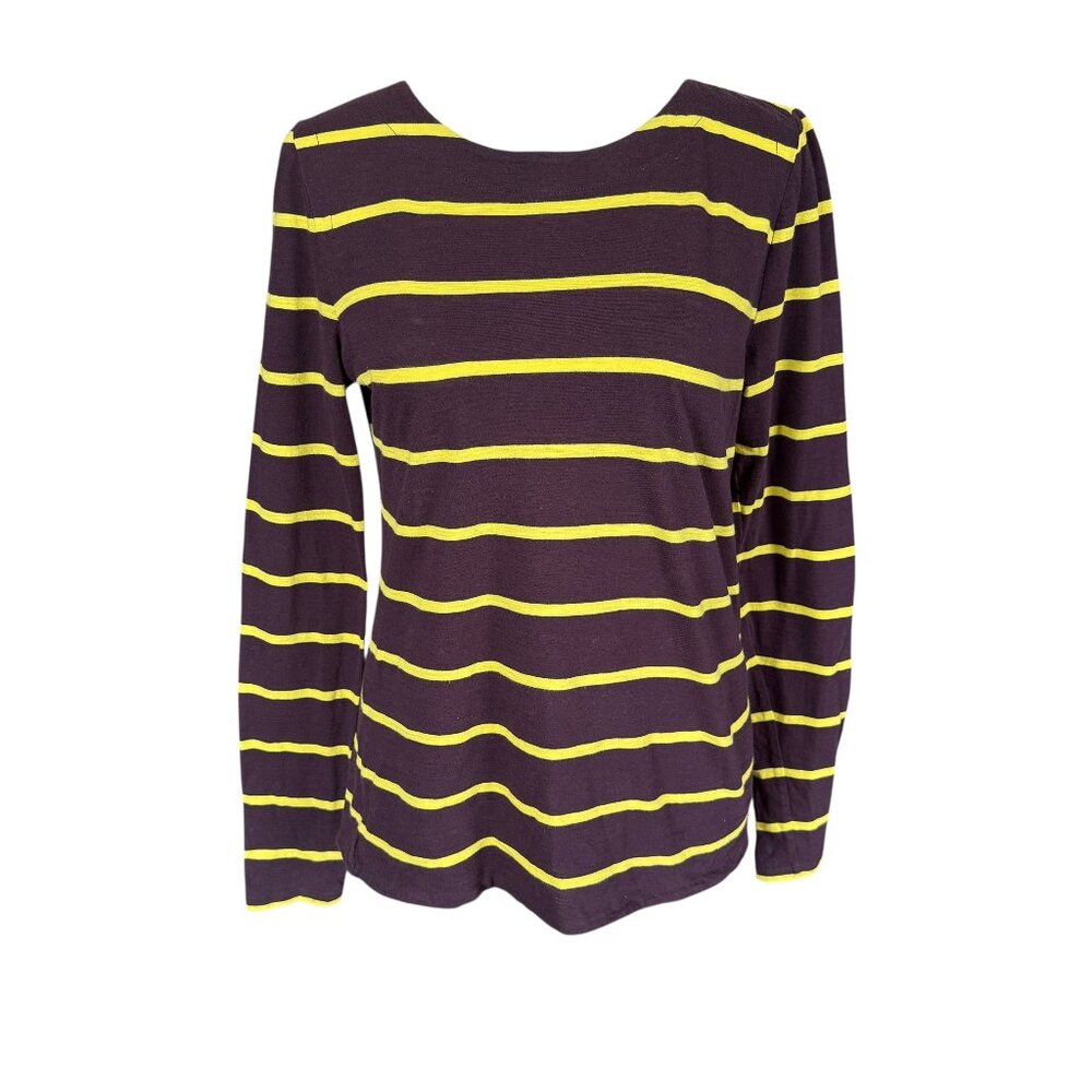 Ann Taylor Loft deep purple and yellow striped long sleeve top women's small